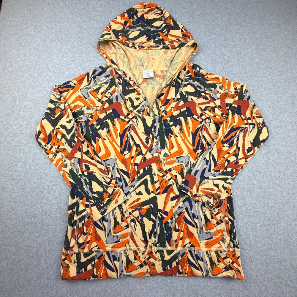 CMC Color Me Cotton Abstract Geometric Print Hoodie V-Neck Long Sleeve USA Small